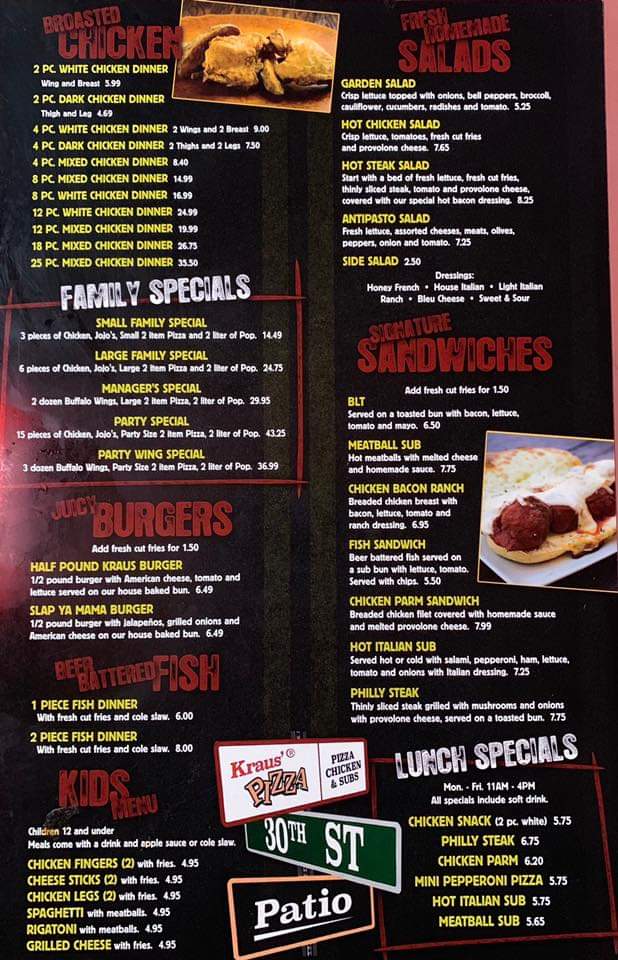 Kraus' Pizza Menu - Image 1